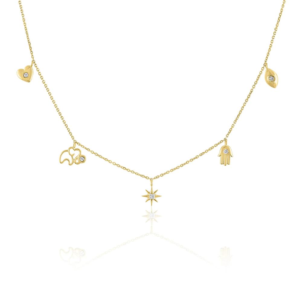Diamond Accent Multi-Charm Necklace in 10K Yellow Gold – Image 1 of 2