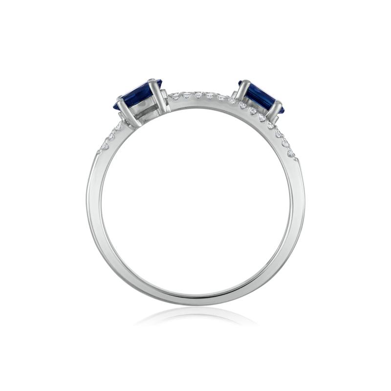 Diamond and Blue Sapphire Double Row Band in 10K White Gold &#40;1/10 ct. tw.&#41; – Image 2 of 3