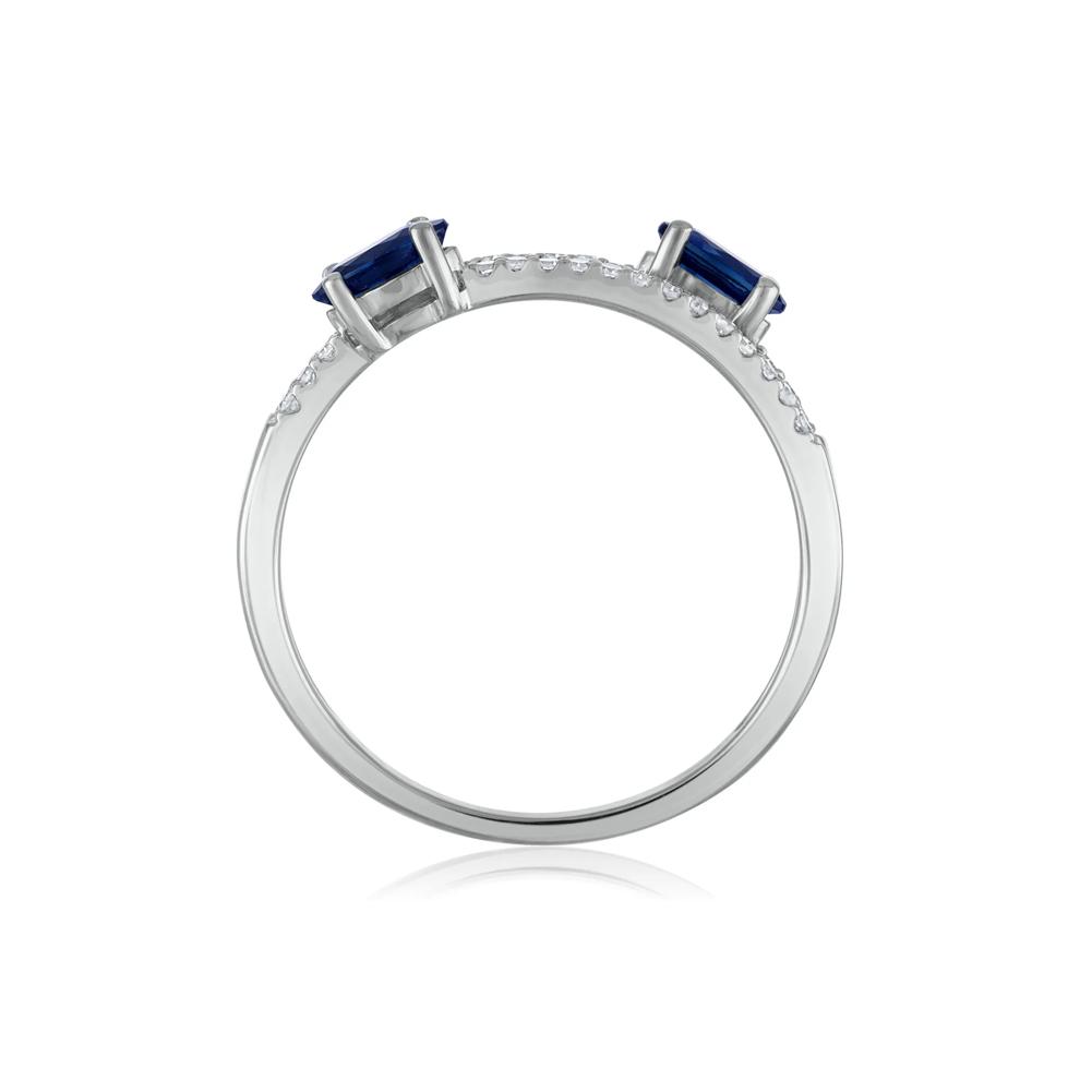 Diamond and Blue Sapphire Double Row Band in 10K White Gold (1/10 ct. tw.) – Image 2 of 3