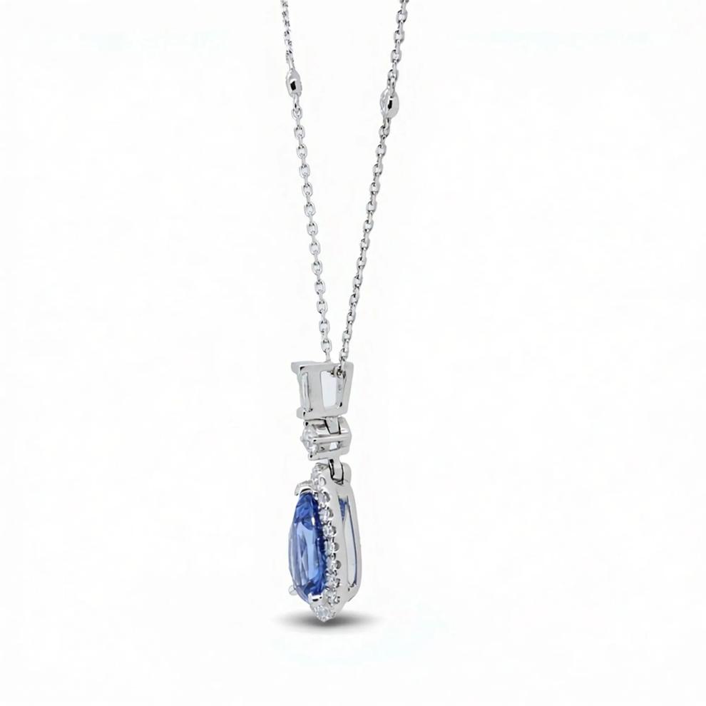 Blue Sapphire &amp; Diamond Pendant Necklace in 18K White Gold (3/8 ct. tw.) – Image 2 of 4