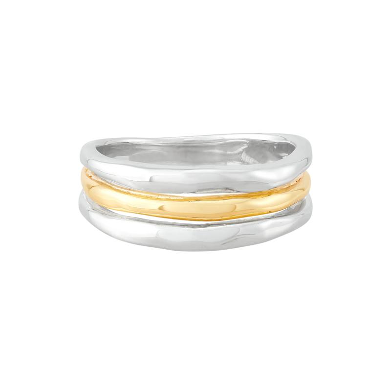Hammered Three-Row Band in Sterling Silver &amp; 10K Yellow Gold – Image 1 of 4