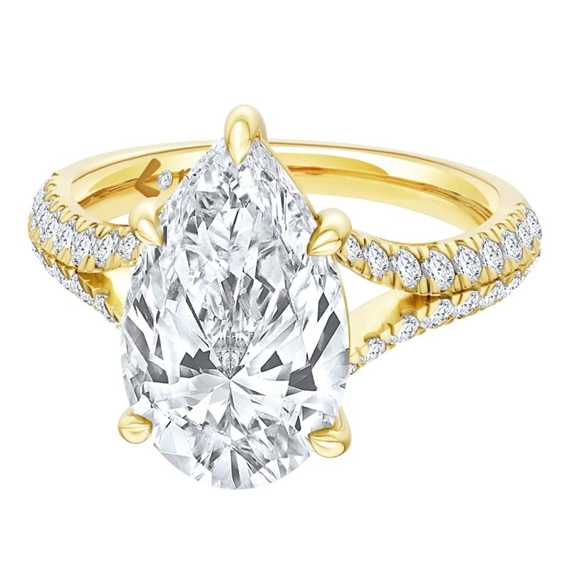 Zoe Lab Grown Diamond Pear-Shaped &amp; Round Engagement Ring in 14K Yellow Gold &#40;4 1/2 ct. tw.&#41; – Image 2 of 5