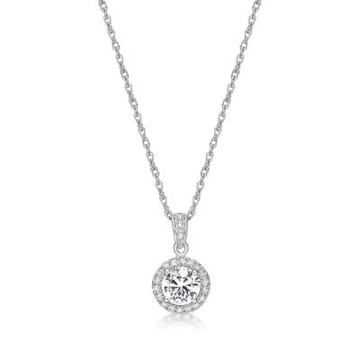 Lab Created White Sapphire & 1/10 ct. tw. Diamond Pendant in Sterling Silver