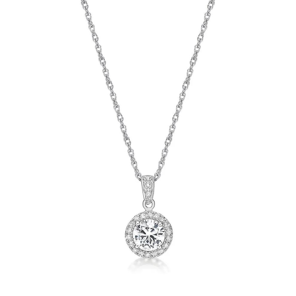Lab Created White Sapphire &amp; 1/10 ct. tw. Diamond Pendant in Sterling Silver – Image 1 of 4