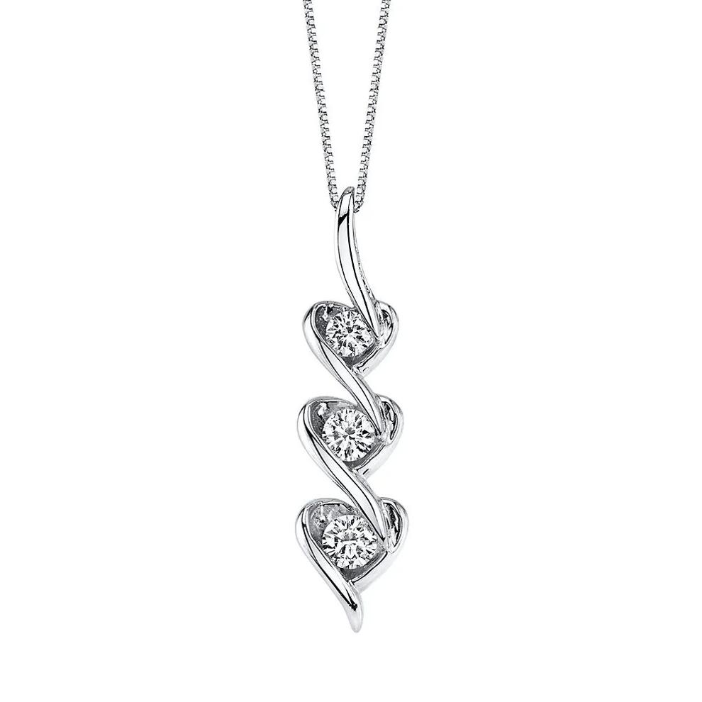 1/3 ct. tw. Diamond Three-Stone Heart Pendant in 14K White Gold – Image 1 of 1