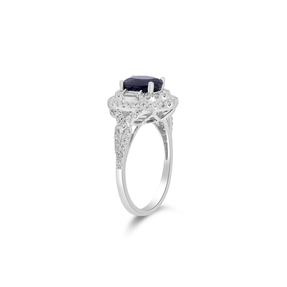 Blue Sapphire and Diamond Double Halo Ring in 14K White Gold (1/2 ct. tw.) – Image 2 of 4