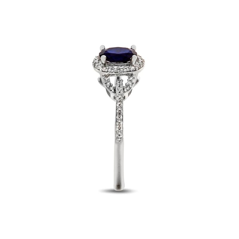 Sapphire &amp; 1/7 ct. tw. Diamond Ring in 10K White Gold – Image 3 of 3