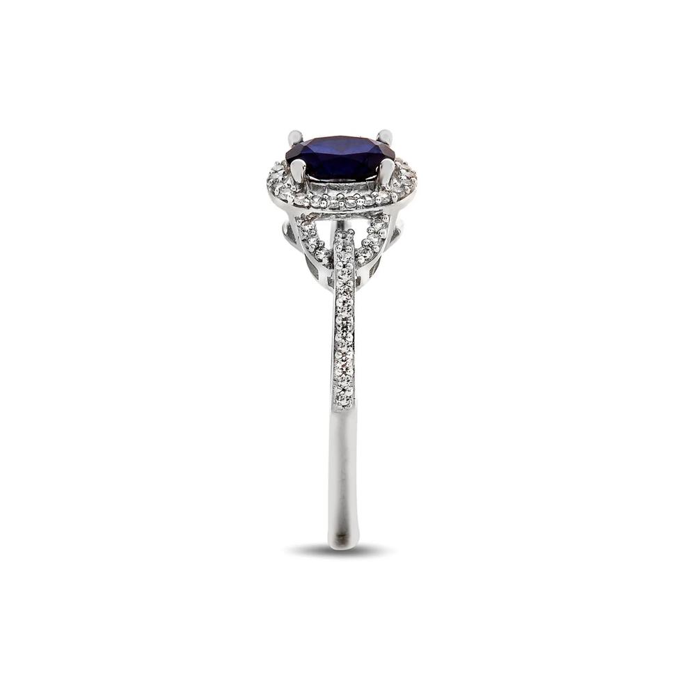 Sapphire &amp; 1/7 ct. tw. Diamond Ring in 10K White Gold – Image 3 of 3