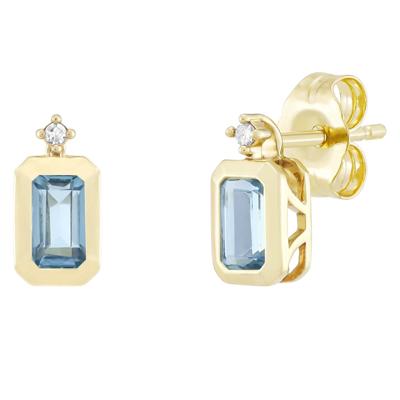 Emerald-Cut Swiss Blue Topaz and Diamond Accent Bezel Earrings in 10K Yellow Gold