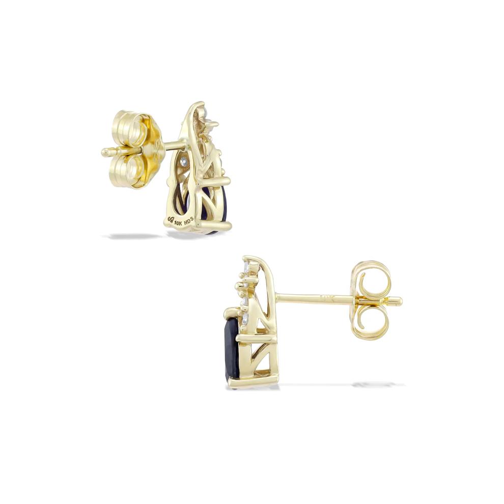 Blue Sapphire &amp; Diamond Stud Earrings in 10K Yellow Gold (1/10 ct. tw.) – Image 2 of 2