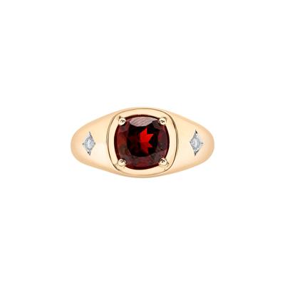 Men's Garnet and Diamond Accent Starburst Ring in 10K Yellow Gold