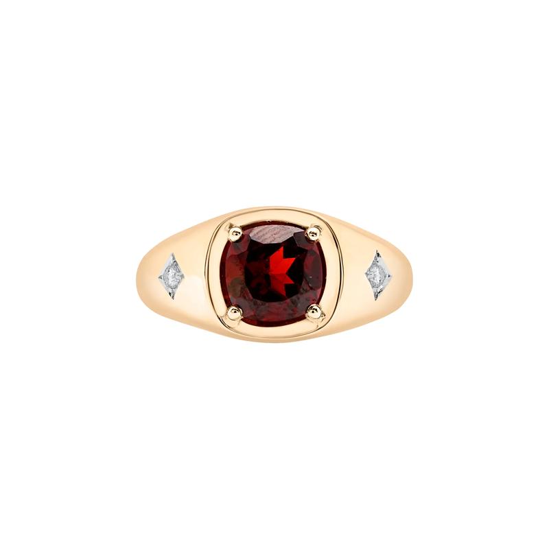 Men&#39;s Garnet and Diamond Accent Starburst Ring in 10K Yellow Gold – Image 1 of 5