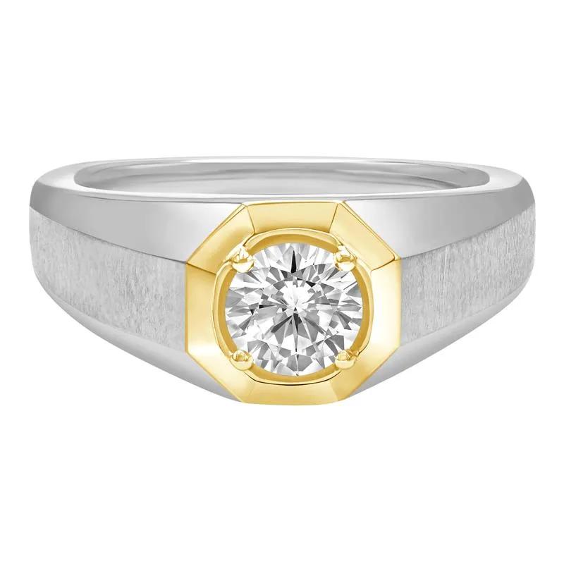 Men's Lab Grown Diamond Solitaire Brushed Band in 10K White Gold (1 ctw.) – Image 1 of 4