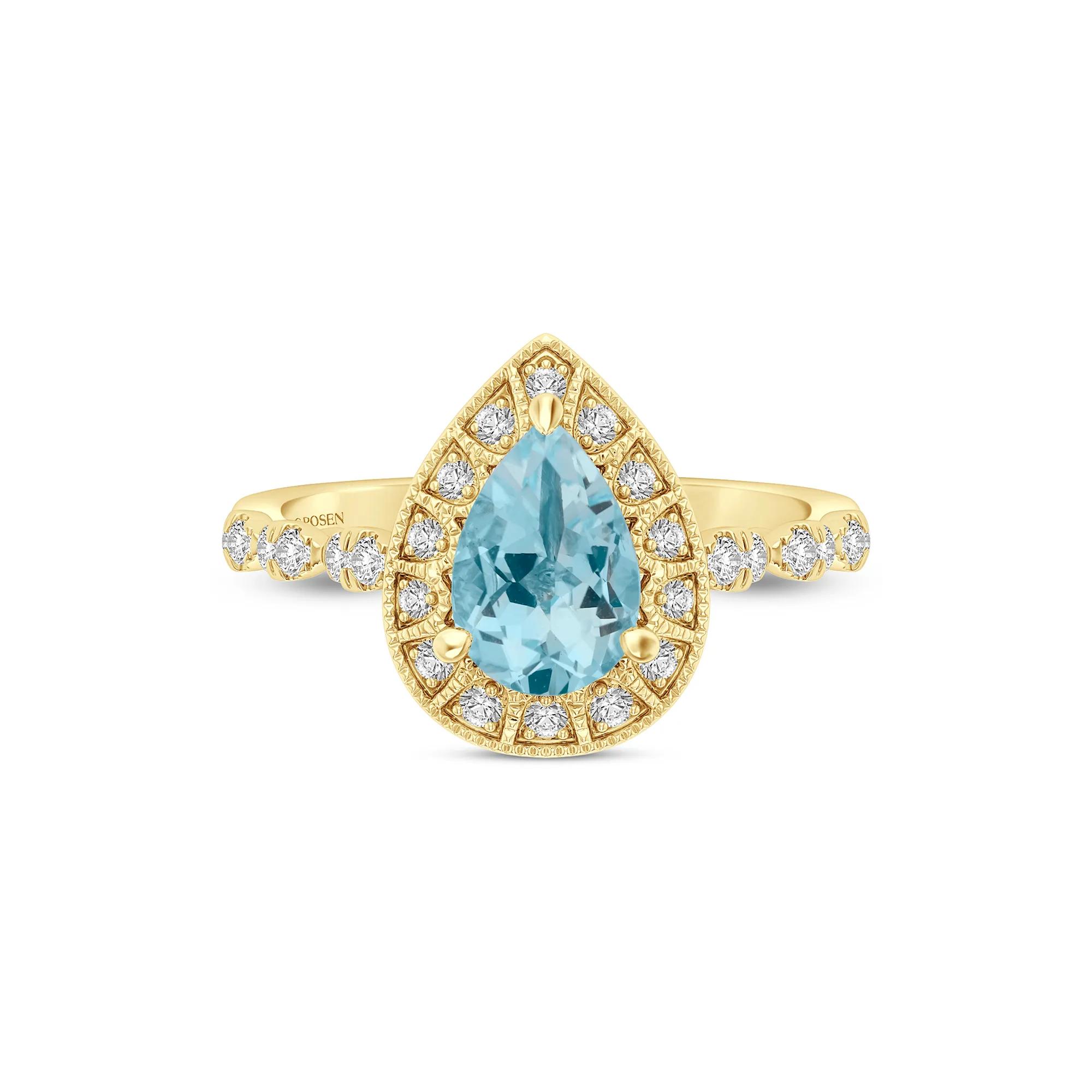 Zac Posen Pear-Shaped Blue Topaz and Diamond Engagement Ring