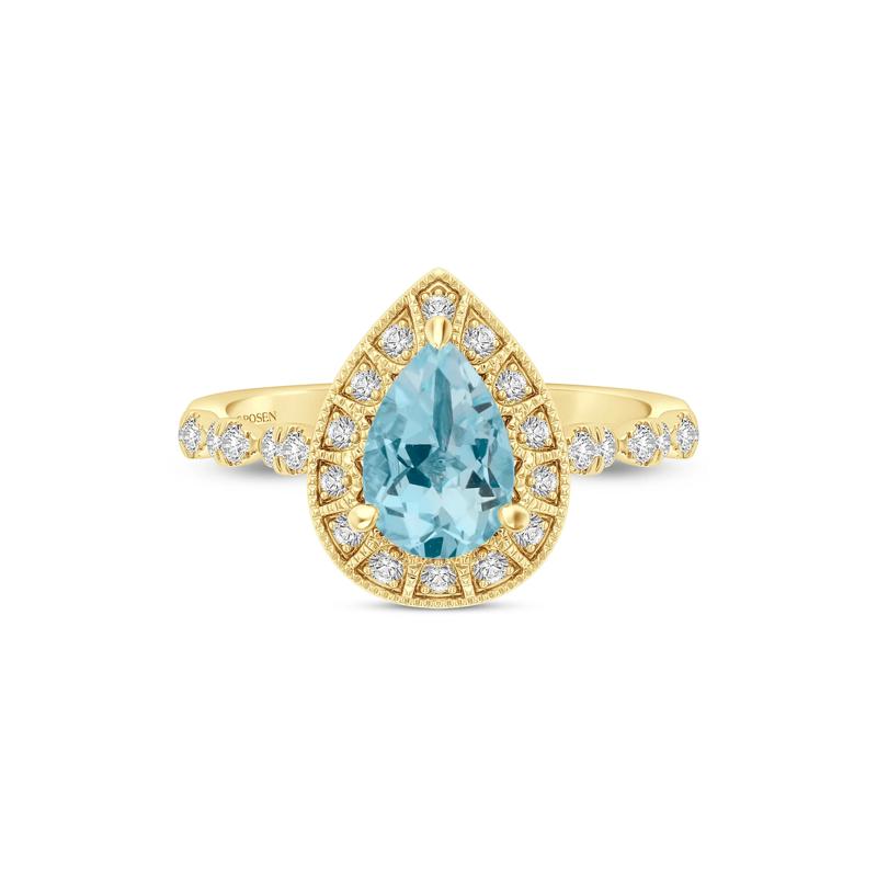 Pear-Shaped Blue Topaz and Diamond Engagement Ring in 14K Yellow Gold &#40;1/4 ct. tw.&#41; – Image 1 of 3