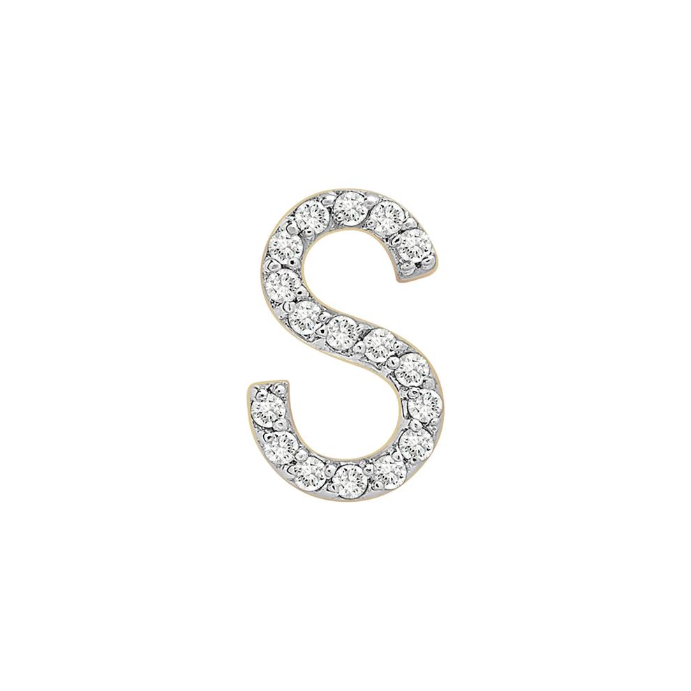 Single-Letter Stud Earring &ldquo;S&rdquo; with Diamond Accents in 10K Yellow Gold – Image 1 of 2