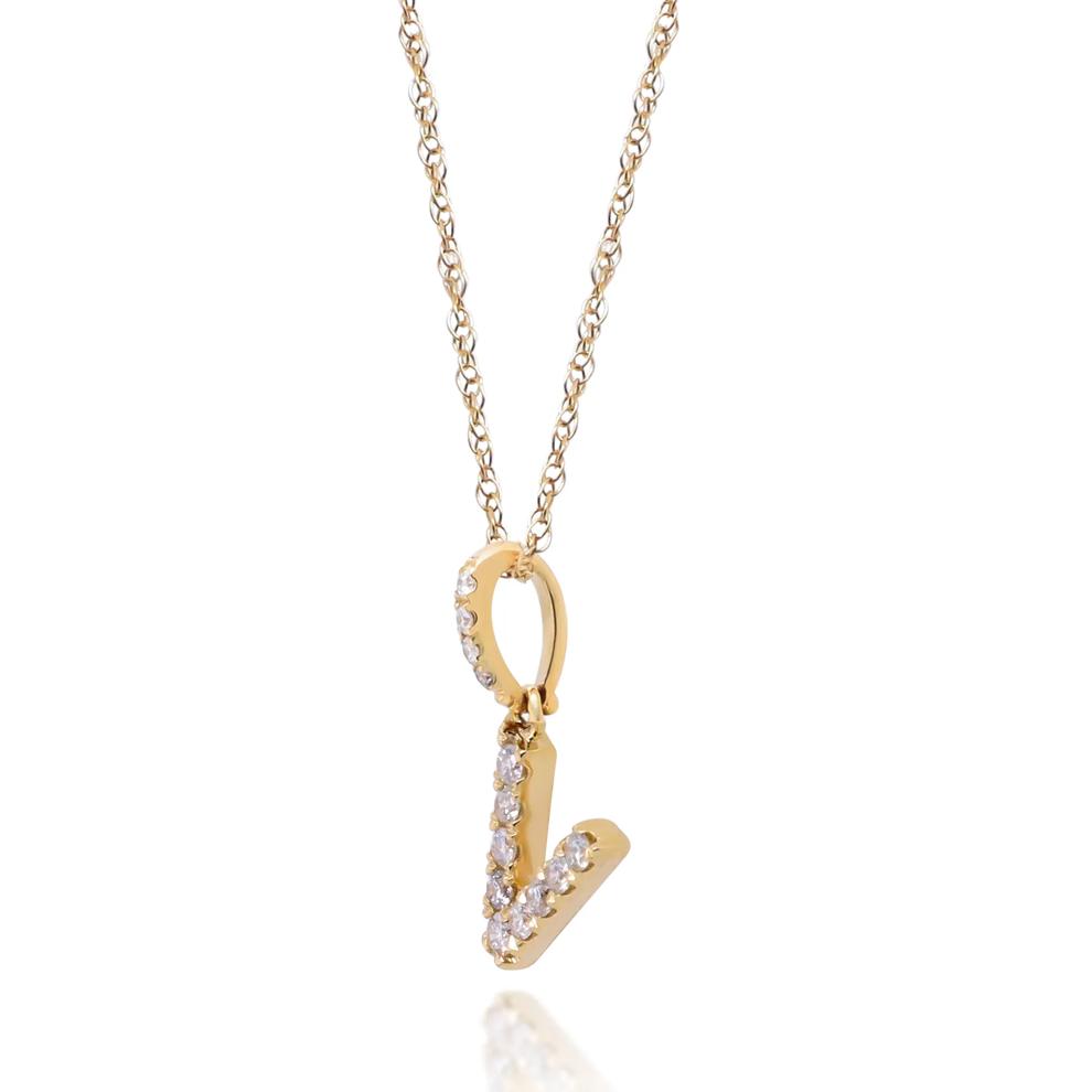 Diamond V Initial Pendant in 10K Yellow Gold (1/10 ct. tw.)  – Image 2 of 4