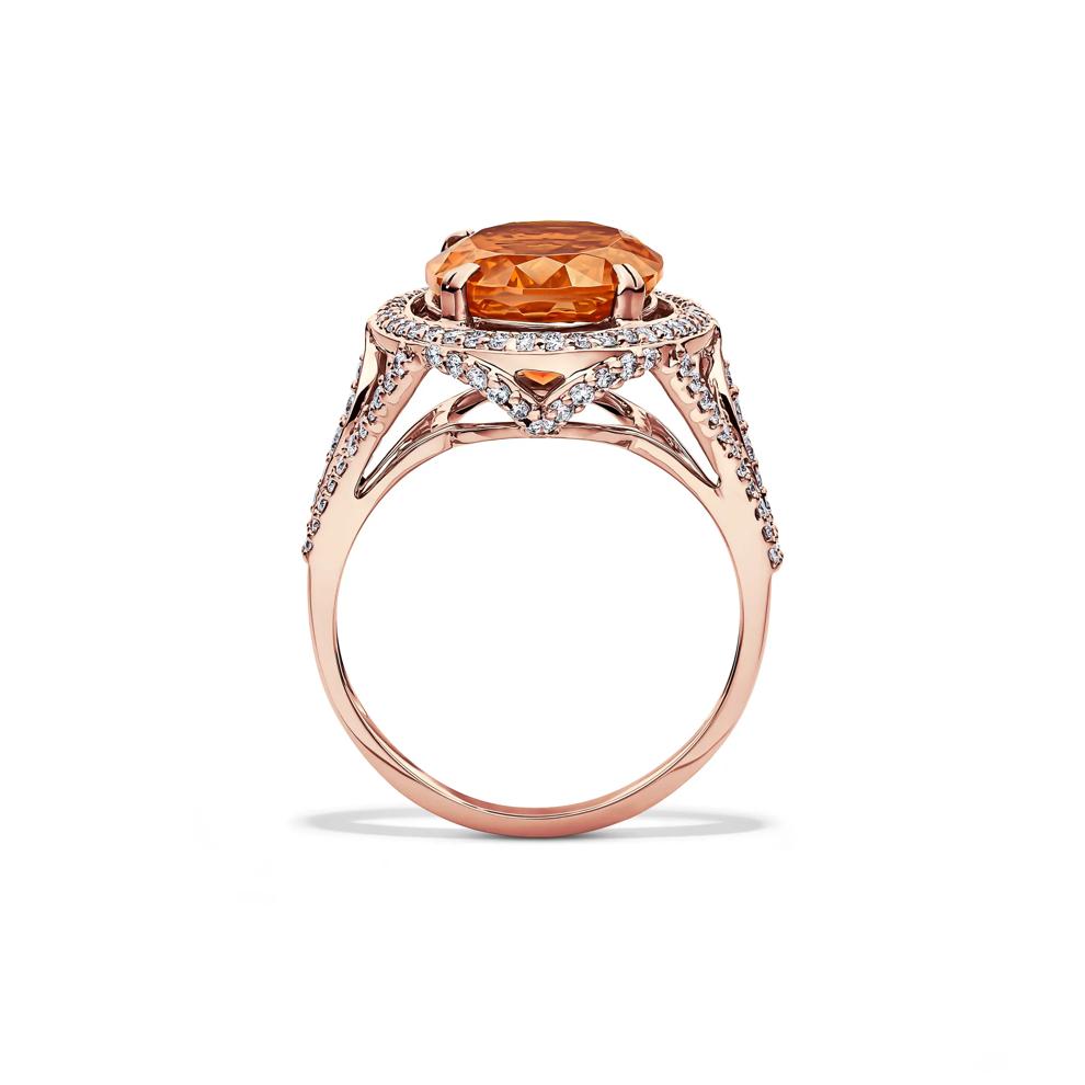 Oval Fire Opal &amp; Diamond Halo Ring in 14K Rose Gold (3/4 ct. tw.) – Image 2 of 4