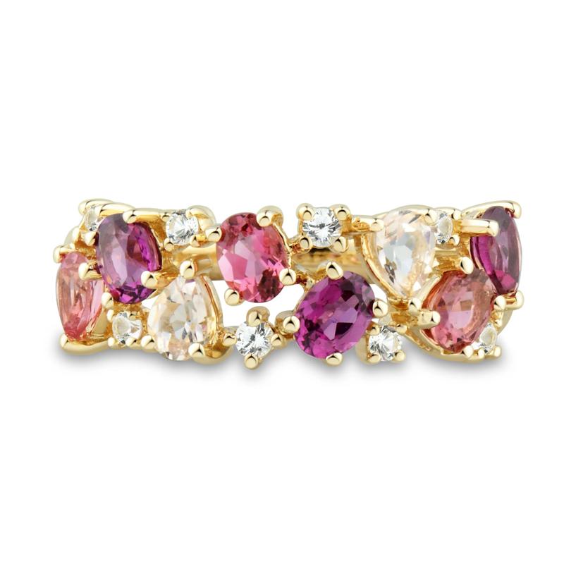 Multi-Shape Pink Morganite, Pink Tourmaline, Red Garnet and White Topaz Ring in 10K Yellow Gold – Image 1 of 3