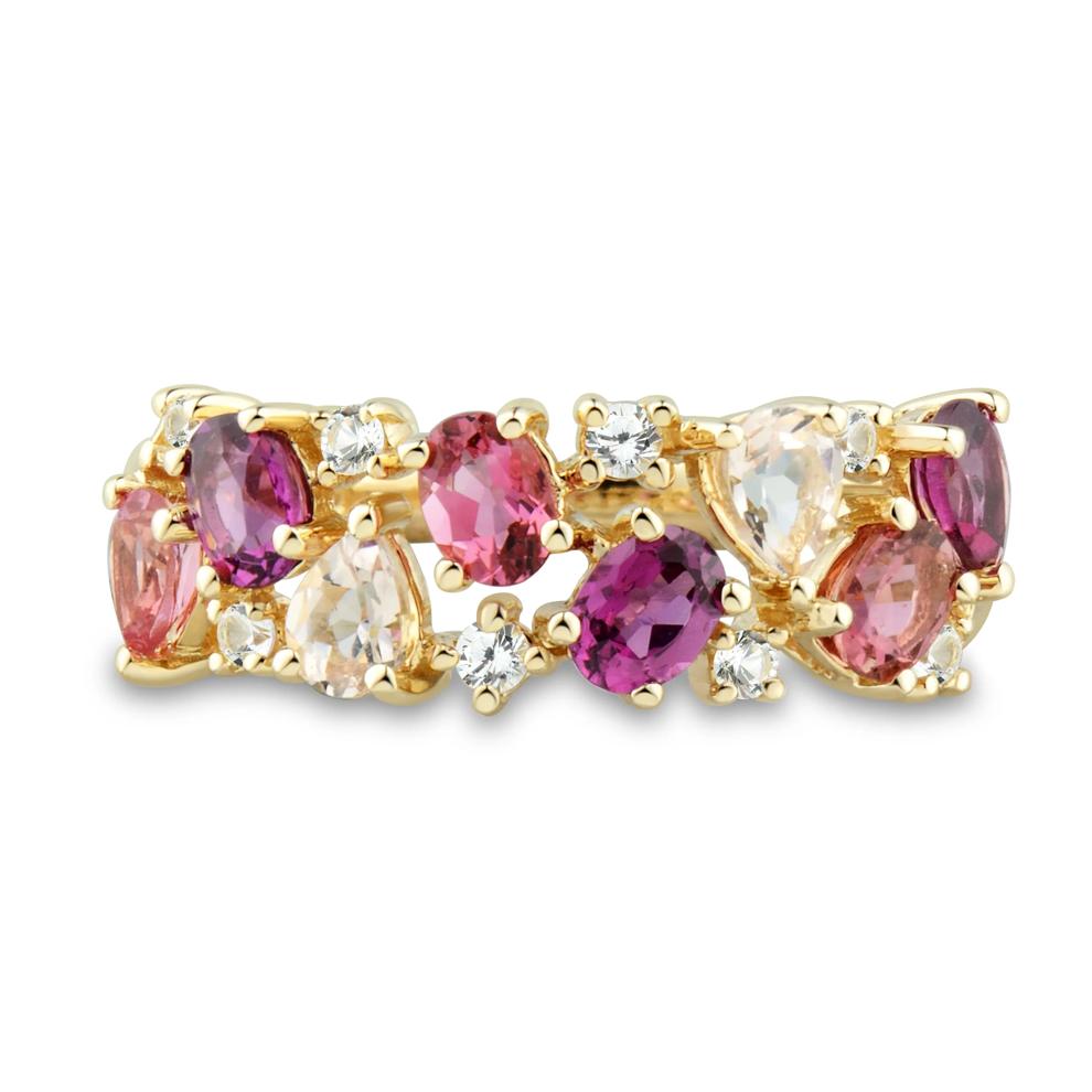 Multi-Shape Pink Morganite, Pink Tourmaline, Red Garnet and White Topaz Ring in 10K Yellow Gold – Image 1 of 3
