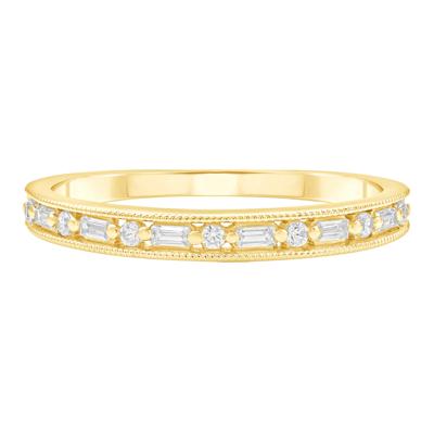 Baguette & Round Diamond Stack Band in 10K Yellow Gold (1/7 ct. tw.)