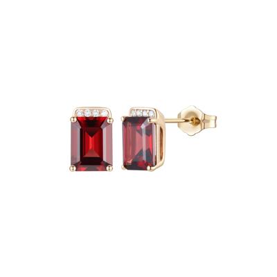 Emerald-Cut Garnet and Diamond Accent Earrings in 10K Yellow Gold