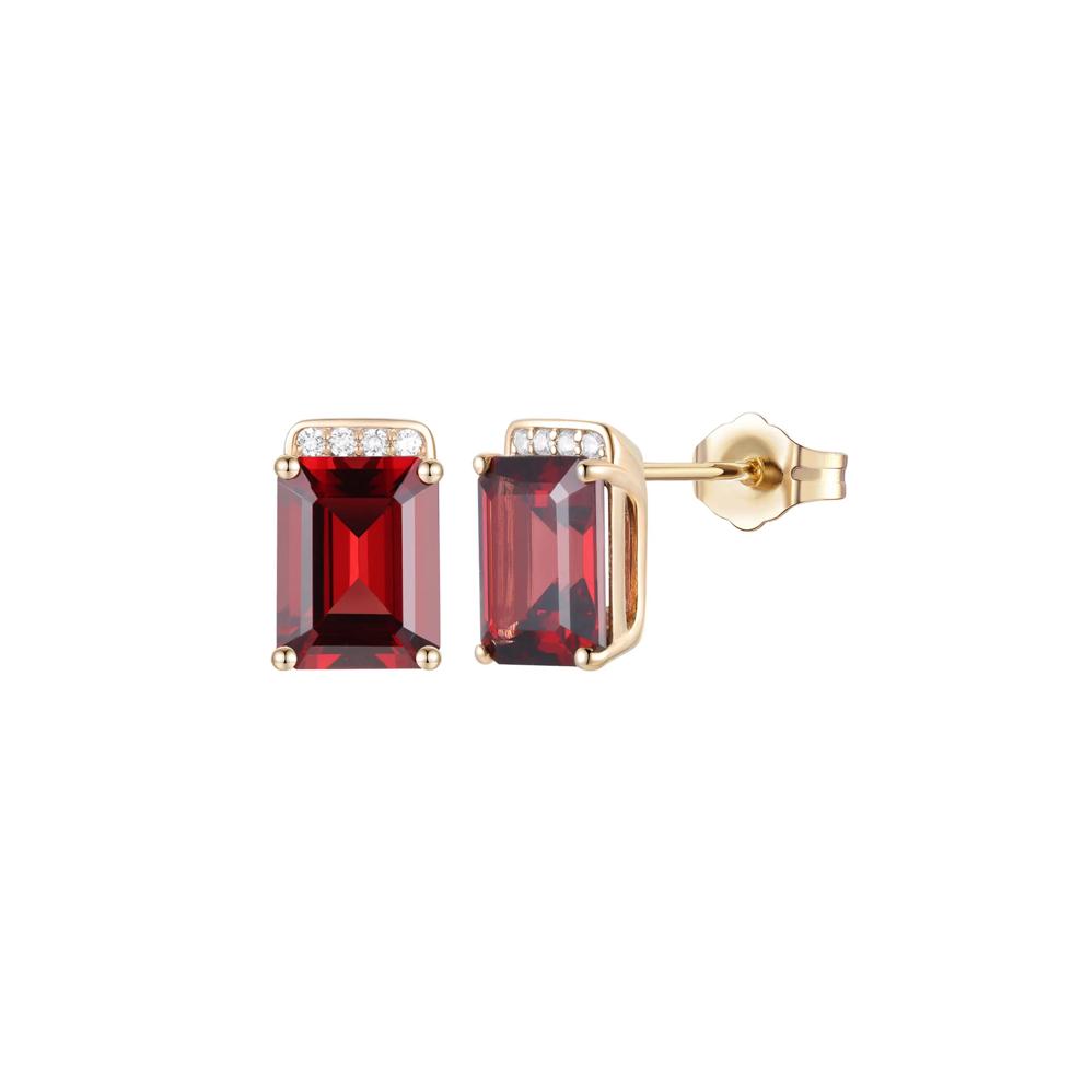 Emerald-Cut Garnet and Diamond Accent Earrings in 10K Yellow Gold – Image 1 of 1
