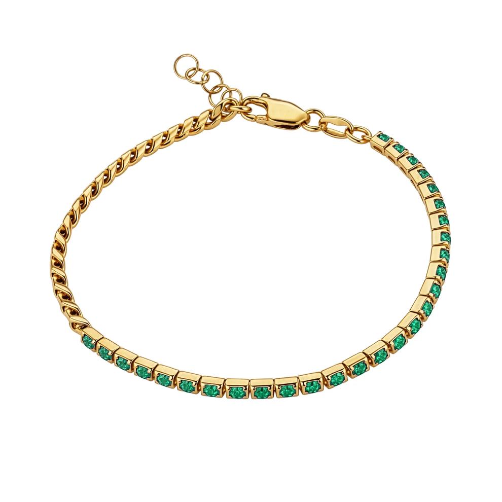 Lab-Created Emerald &amp; Curb Link Half Tennis Bracelet in Vermeil, 7" – Image 2 of 2
