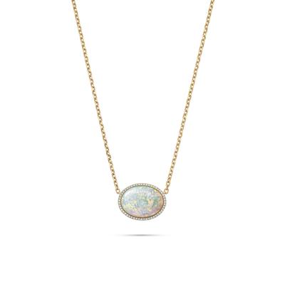 Opal & Diamond Halo Pendant Necklace in 14K Yellow Gold (1/3 ct. tw.)