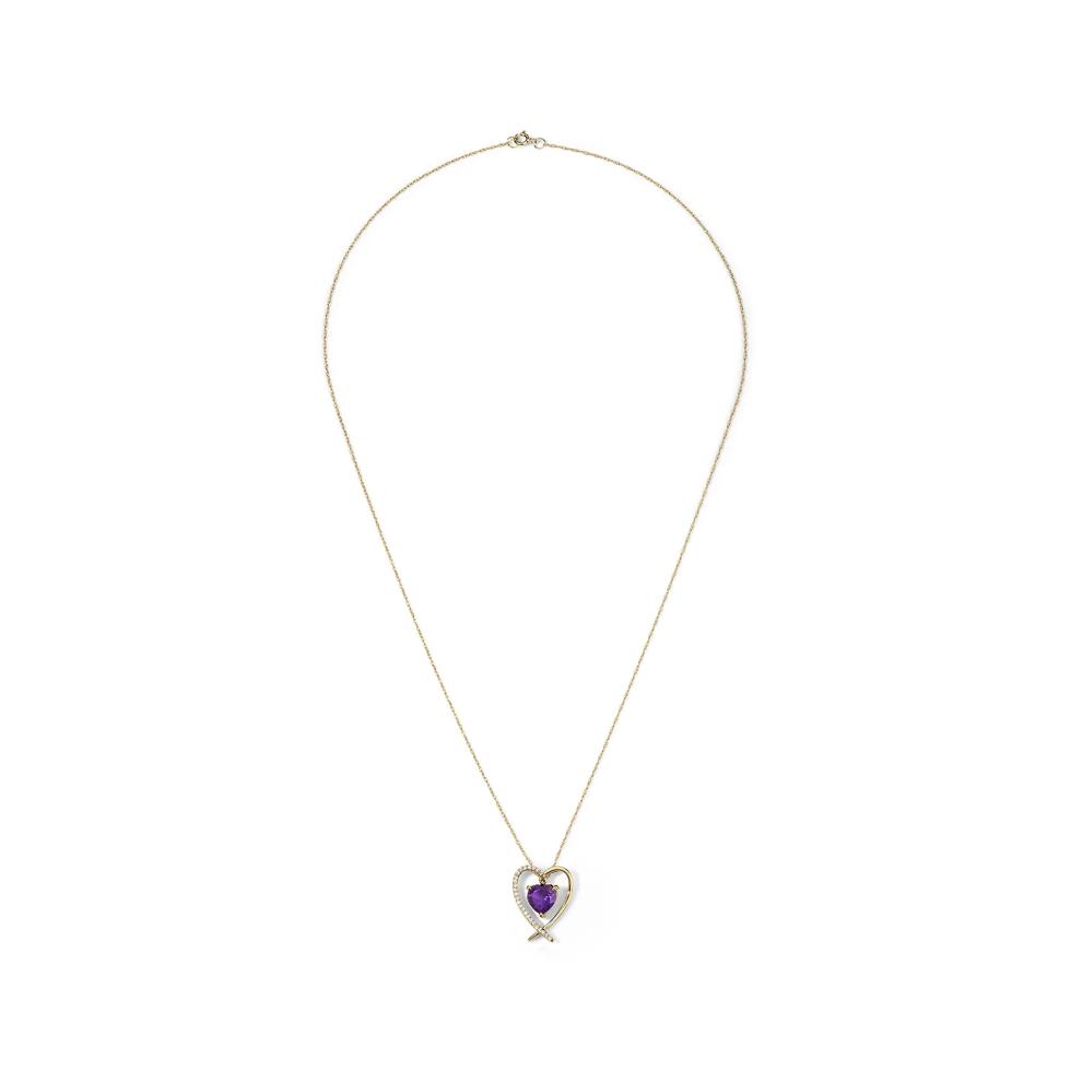 Purple Amethyst &amp; Diamond Accent Heart Pendant Necklace in 10K Yellow Gold – Image 3 of 4