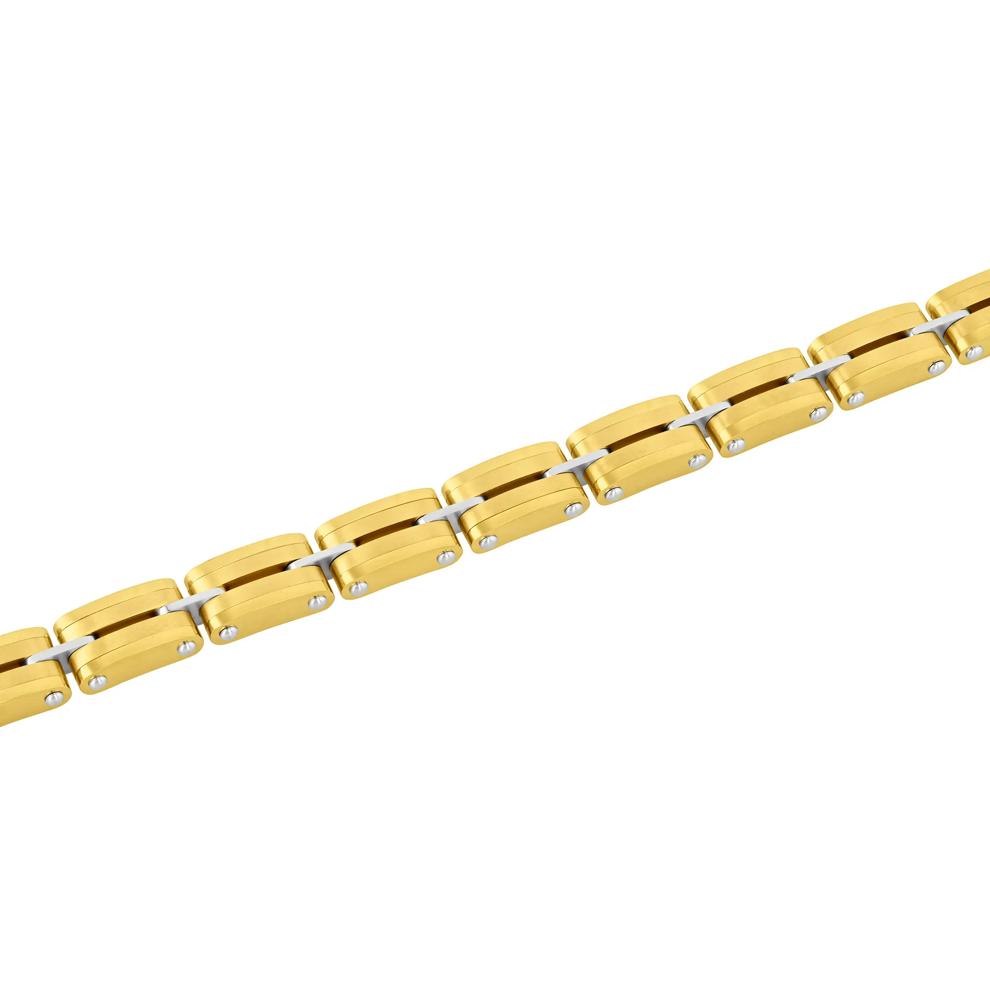 Men's Yellow &amp; White Ion Plated Link Bracelet in Stainless Steel, 8.5" – Image 2 of 3