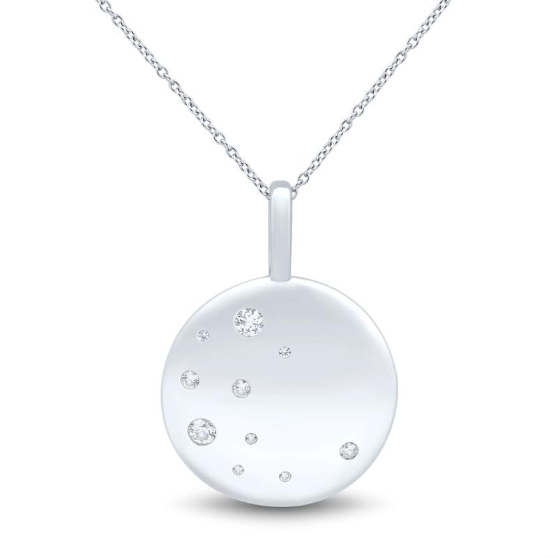 Lab-Created White Sapphire Cosmic Disc Pendant in Sterling Silver – Image 1 of 3