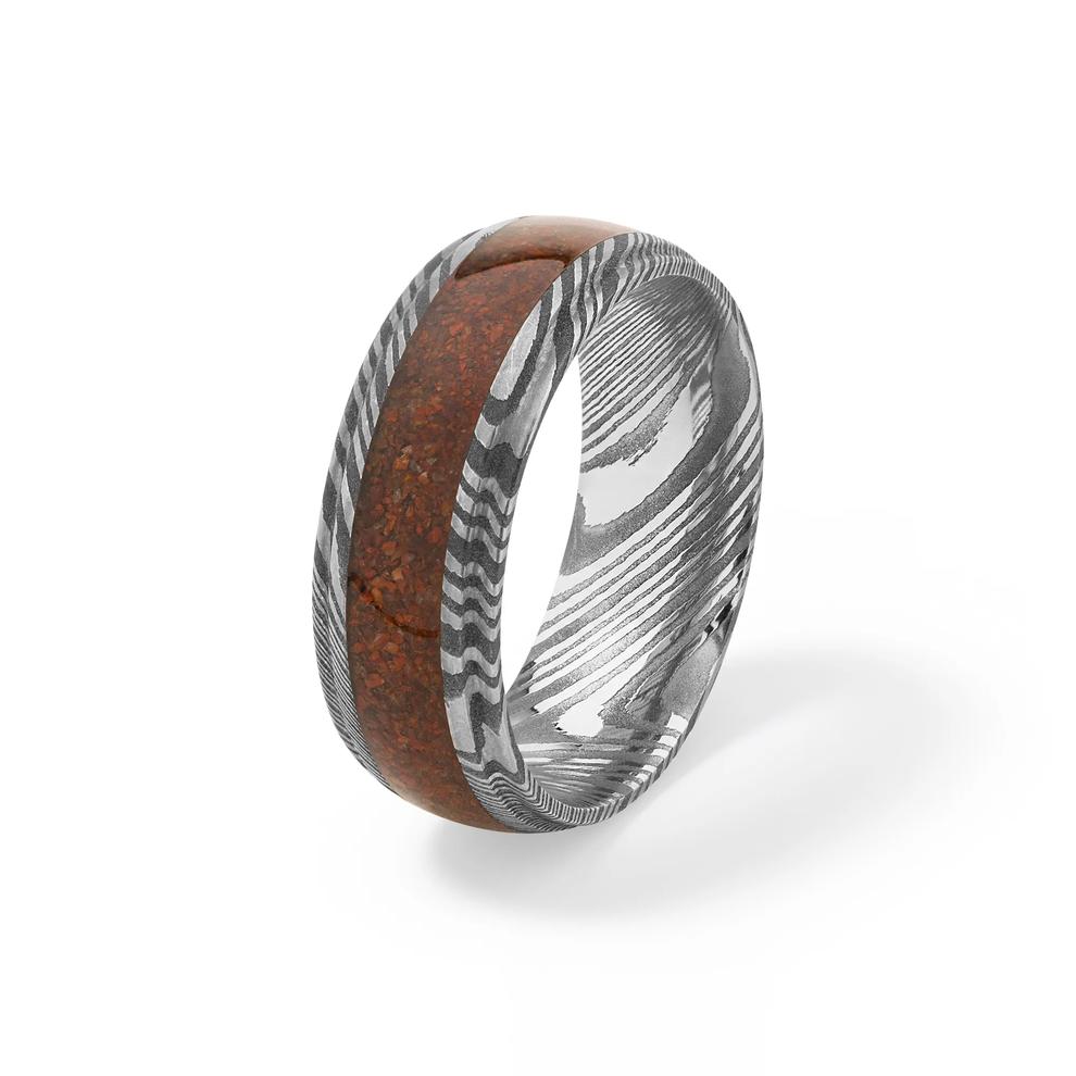 Men's Band in Damascus Steel &amp; Dinosaur Bone, 8mm – Image 4 of 4