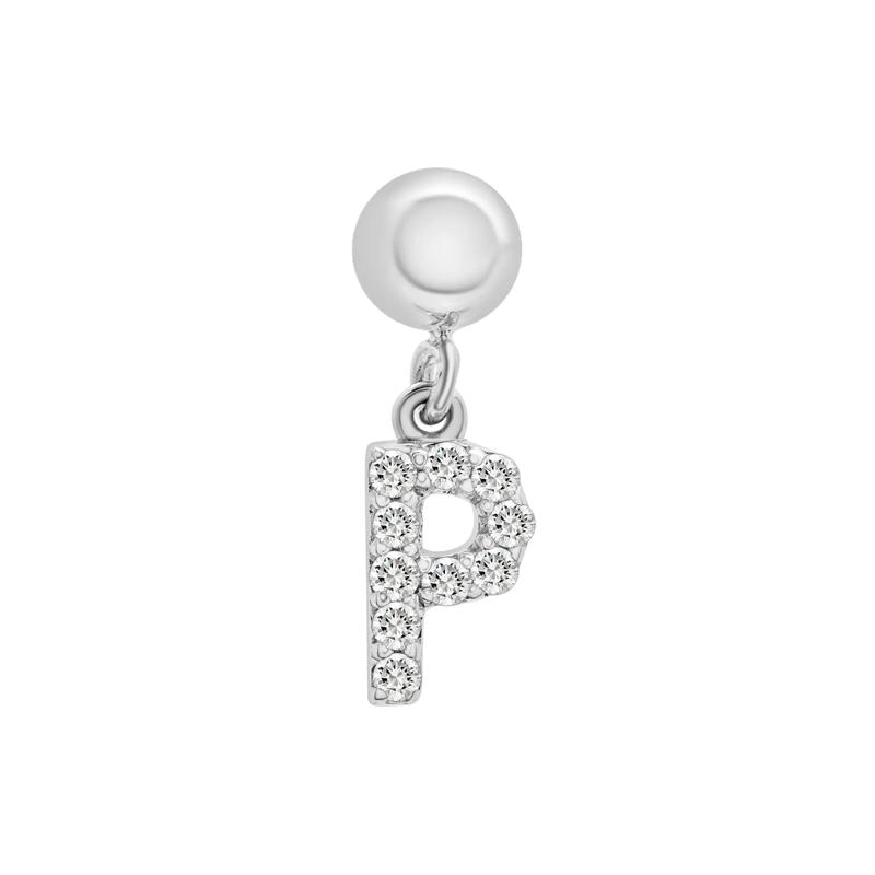 Diamond Accent P Initial Bead Charm in Sterling Silver – Image 1 of 3