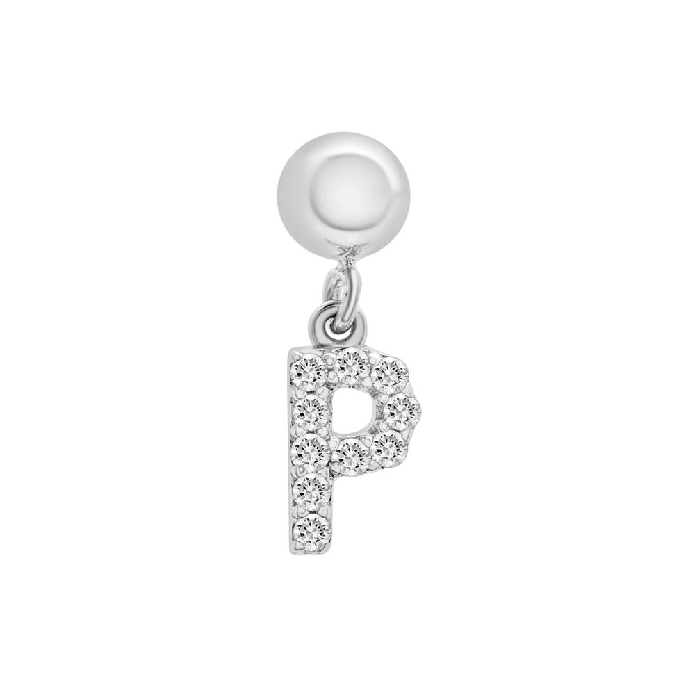 Diamond Accent P Initial Bead Charm in Sterling Silver – Image 1 of 3
