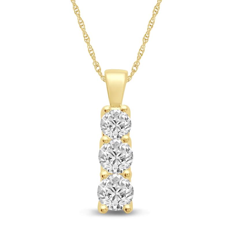 Lab Grown Diamond Three-Stone Pendant in 10K yellow Gold (1/2 ct. tw.) – Image 1 of 2