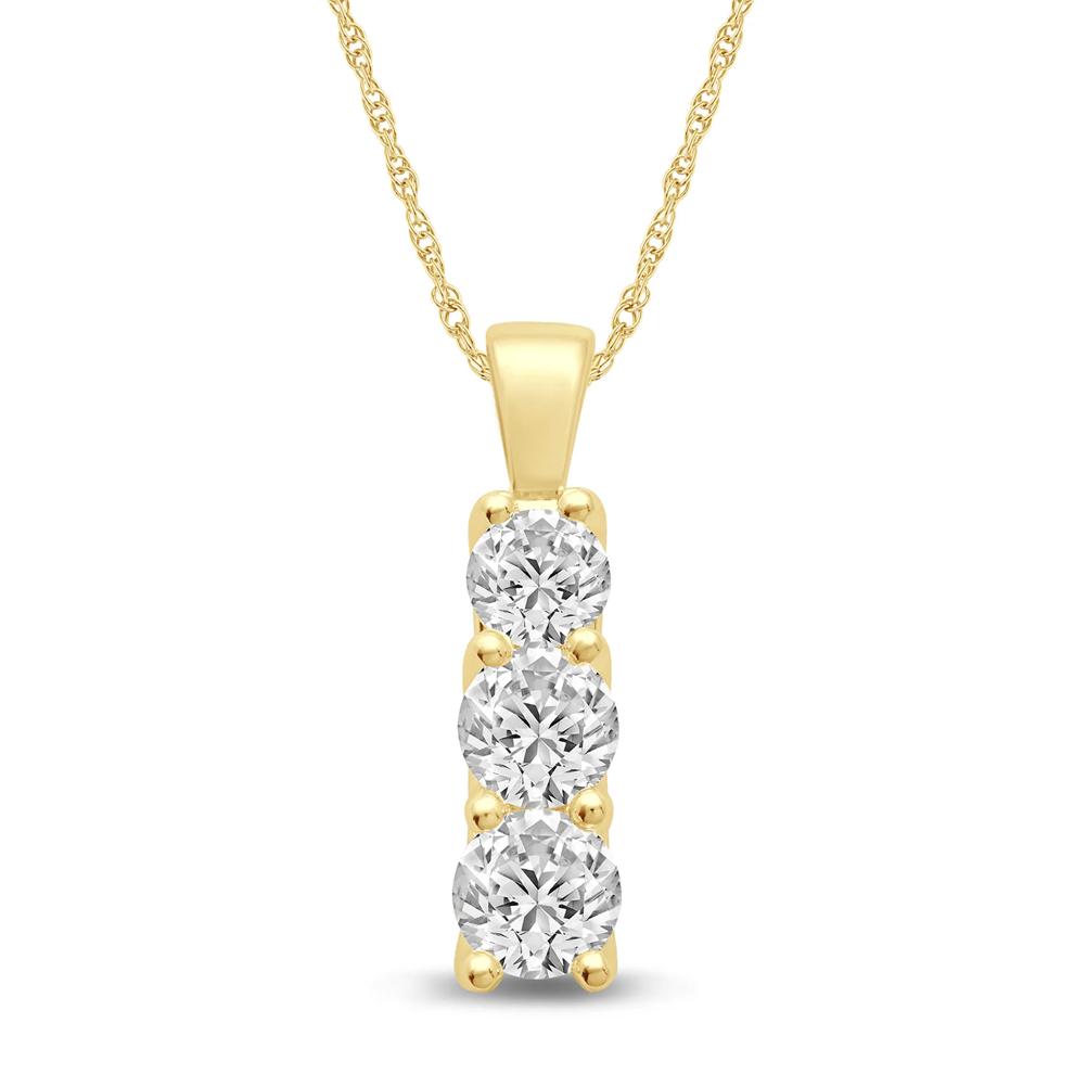 Lab Grown Diamond Three-Stone Pendant in 10K yellow Gold (1/2 ct. tw.) – Image 1 of 2