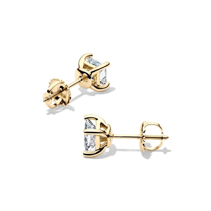 Lab Grown Diamond Stud Earrings with Princess-Cut Solitaires in 14K Yellow Gold (1 ct. tw.)  – Image 2 of 3
