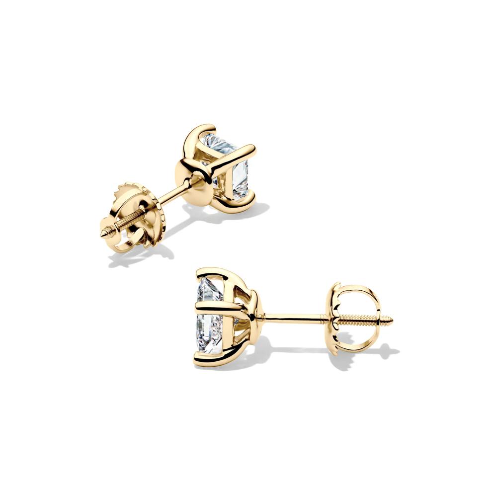 Lab Grown Diamond Stud Earrings with Princess-Cut Solitaires in 14K Yellow Gold (1 ct. tw.)  – Image 2 of 3