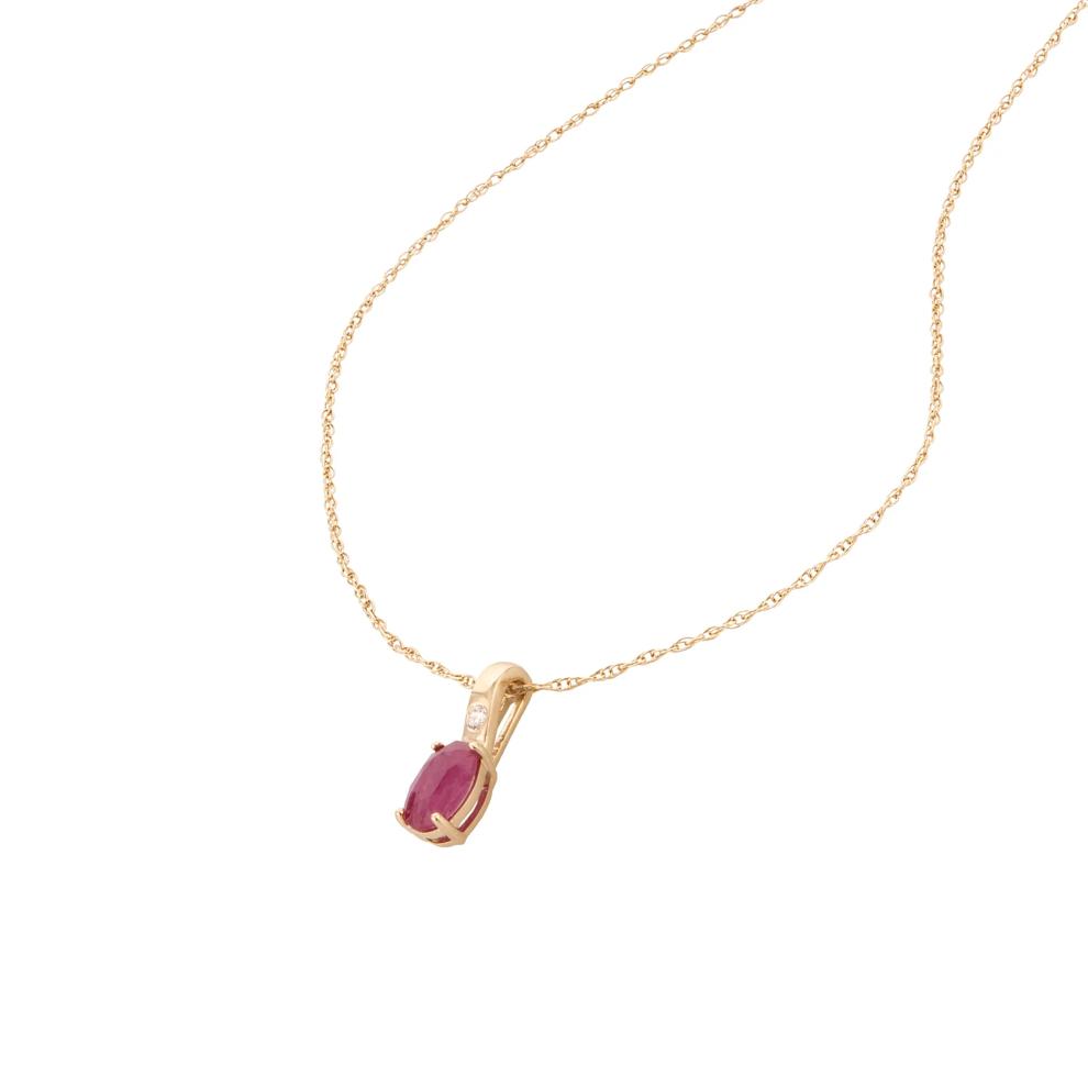 Ruby &amp; Diamond Accent Bar Drop Pendant Necklace in 10K Yellow Gold – Image 3 of 4