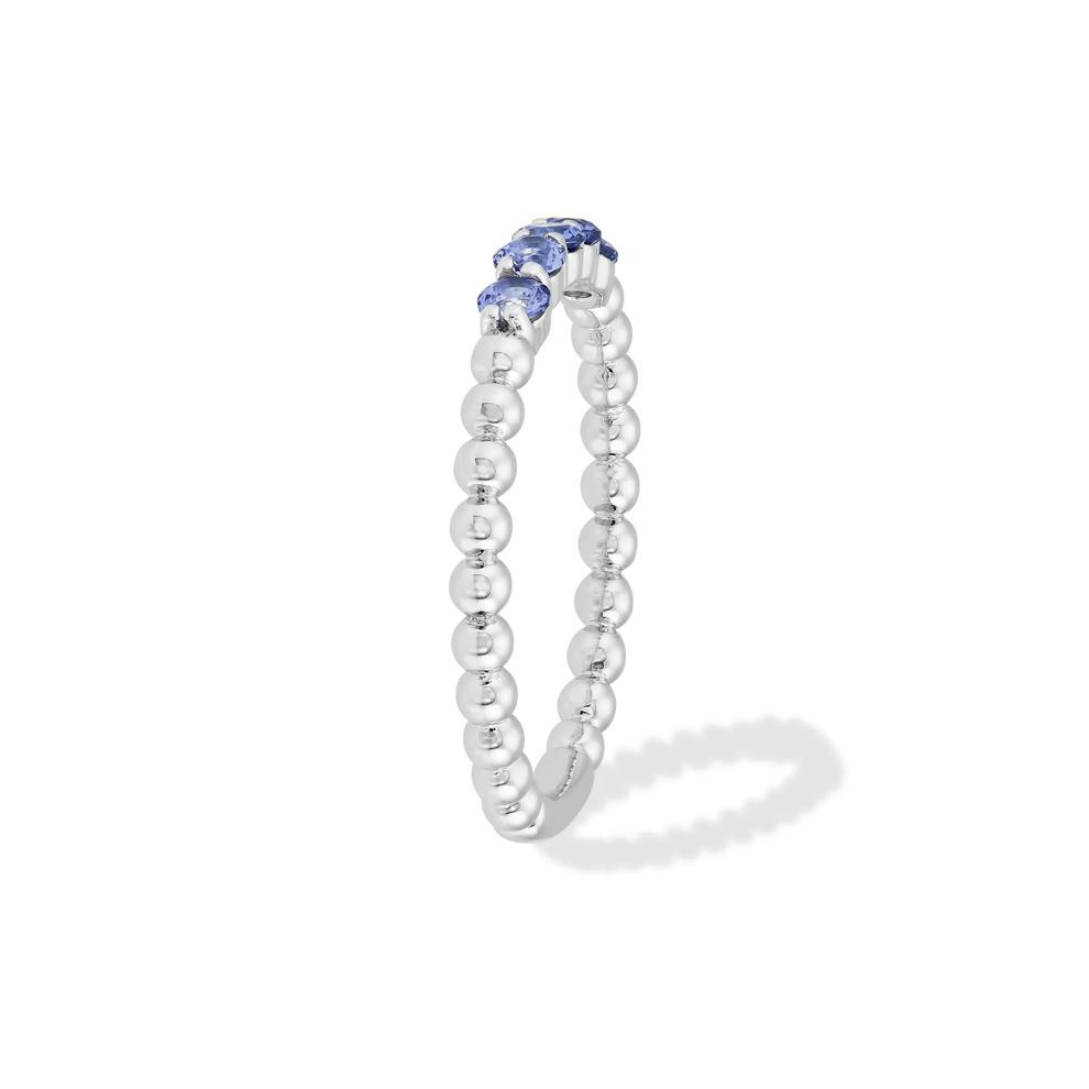 Lab-Created Blue Sapphire Five-Stone Beaded Stack Band Ring in Sterling Silver – Image 2 of 4