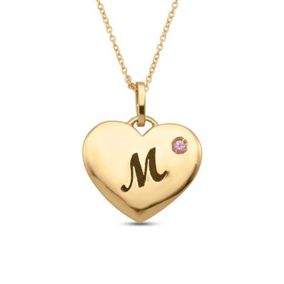 heart-shaped initial pendant with custom gemstone in 10K Yellow Gold