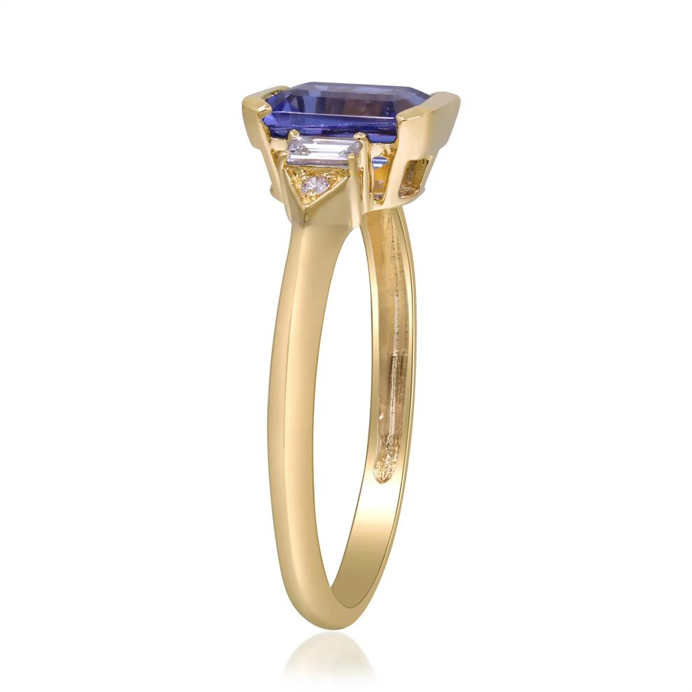Emerald-Cut Tanzanite Center &amp; Diamond Ring in 10K Yellow Gold (1/5 ct. tw.) – Image 3 of 4