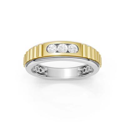 Men's Lab Grown Diamond Three-Stone Ribbed Band in 10K White & Yellow Gold (1/4 ct. tw.)