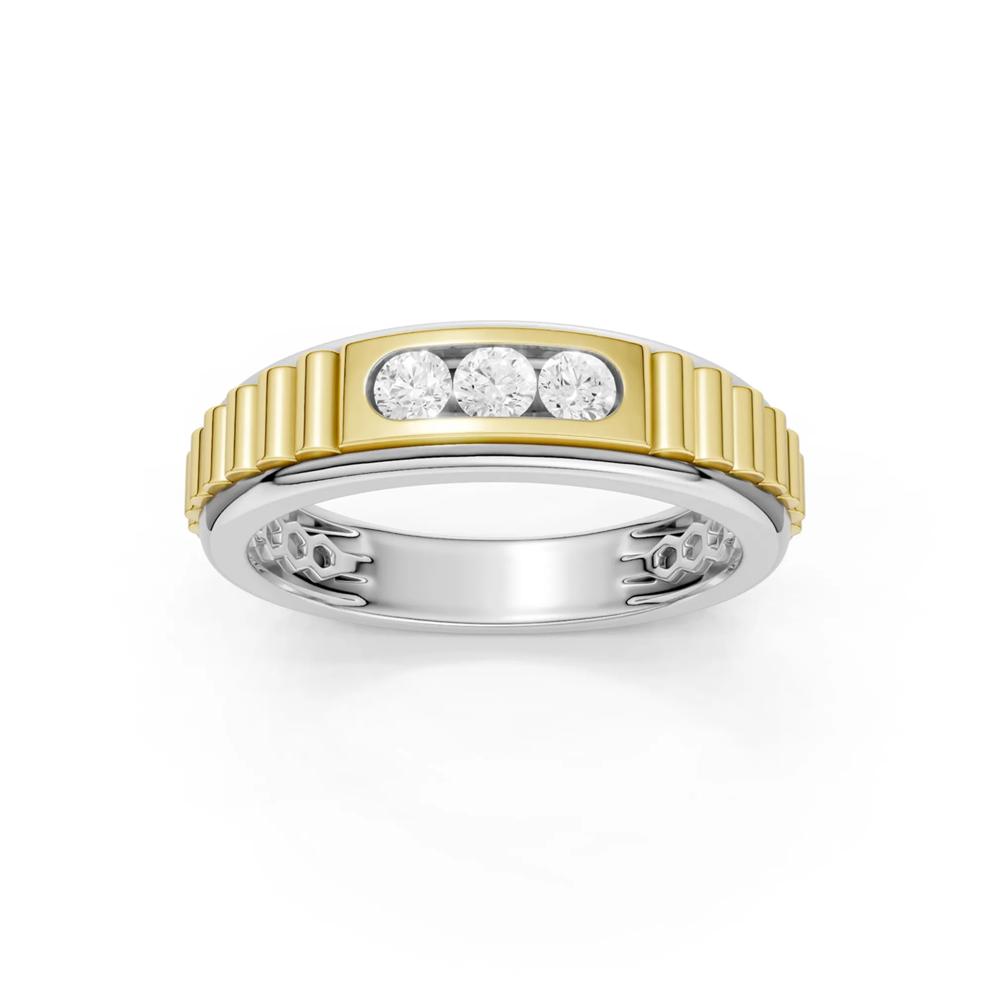 Men's Lab Grown Diamond Three-Stone Ribbed Band in 10K White &amp; Yellow Gold (1/4 ct. tw.) – Image 1 of 4