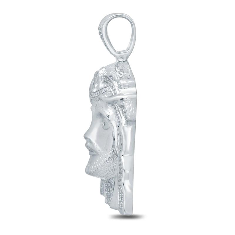 Men&#39;s Diamond Jesus Pendant in Sterling Silver – Image 2 of 2