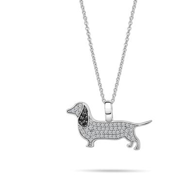 White & Black Diamond Dachshund Pendant in Sterling Silver (1/4 ct. tw.)