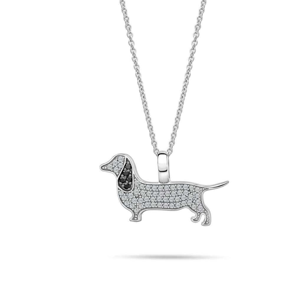 White &amp; Black Diamond Dachshund Pendant in Sterling Silver (1/4 ct. tw.) – Image 1 of 4