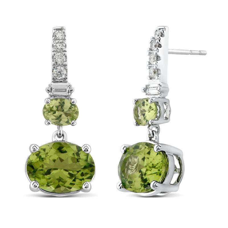 Peridot and Diamond Earrings in 10K White Gold &#40;1/10 ct. tw.&#41; – Image 1 of 2