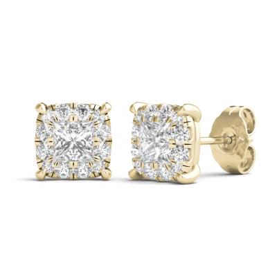 Lab Grown Diamond Princess-Cut Halo Earrings in 14K Gold